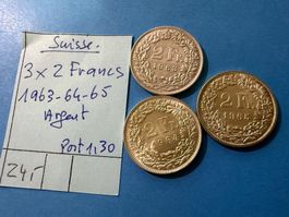 SUISSE : 3 X 2 FRANCS 1963-64-65-