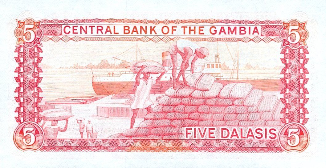 Banconote: Gambia 5 Dalasi 1990 P-9b UNC – Nuovo (secondo la descrizione) da Schliern b. Köniz venduto da pizzitaxi 1