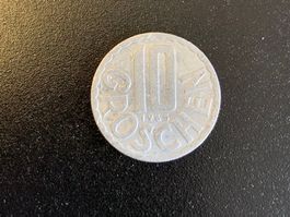 1x Münze: Österreich, 10 Groschen, 1965, Vienna, Aluminium