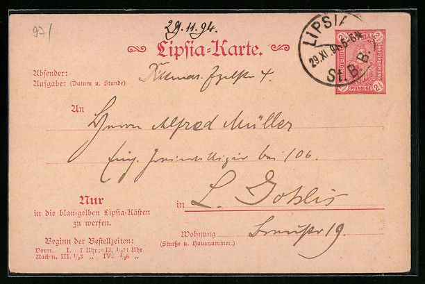 Cartoline postali: Leipzig, Karte der Lipsia Private Stadtp – Usato da Berlin venduto da bartko-reher