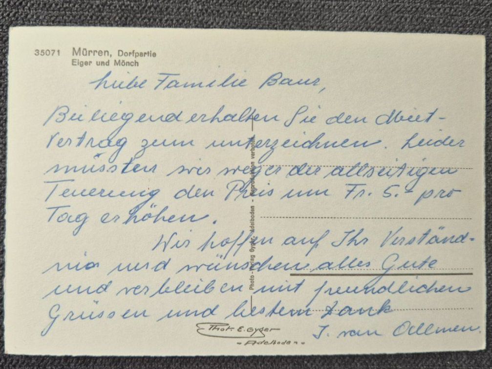 Cartoline postali: Ansichtskarte Mürren Dorfpartie Eiger Mönch ca.1950er – Usato da Horw venduto da mi.ba 1