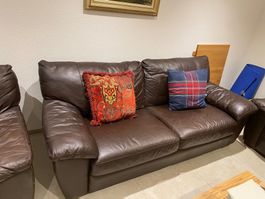 Echt-Ledersofa-Set 3-teilig – Sofa, Sessel, dunkelbraun