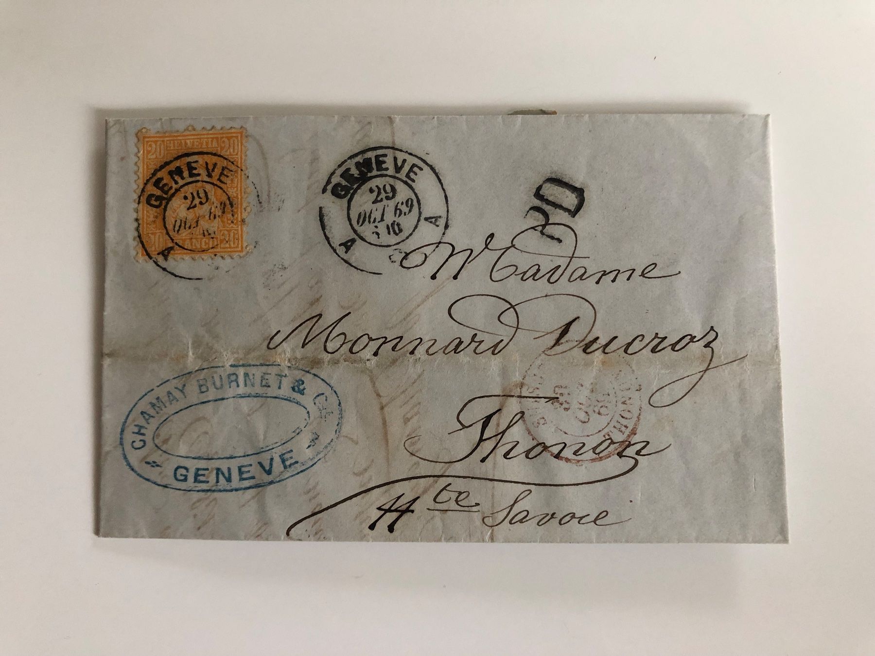 Alle Briefmarken: Auslandsbrief GENEVE - THONOS 29.10.1869 PD – Gebraucht aus Lufingen von Rac0