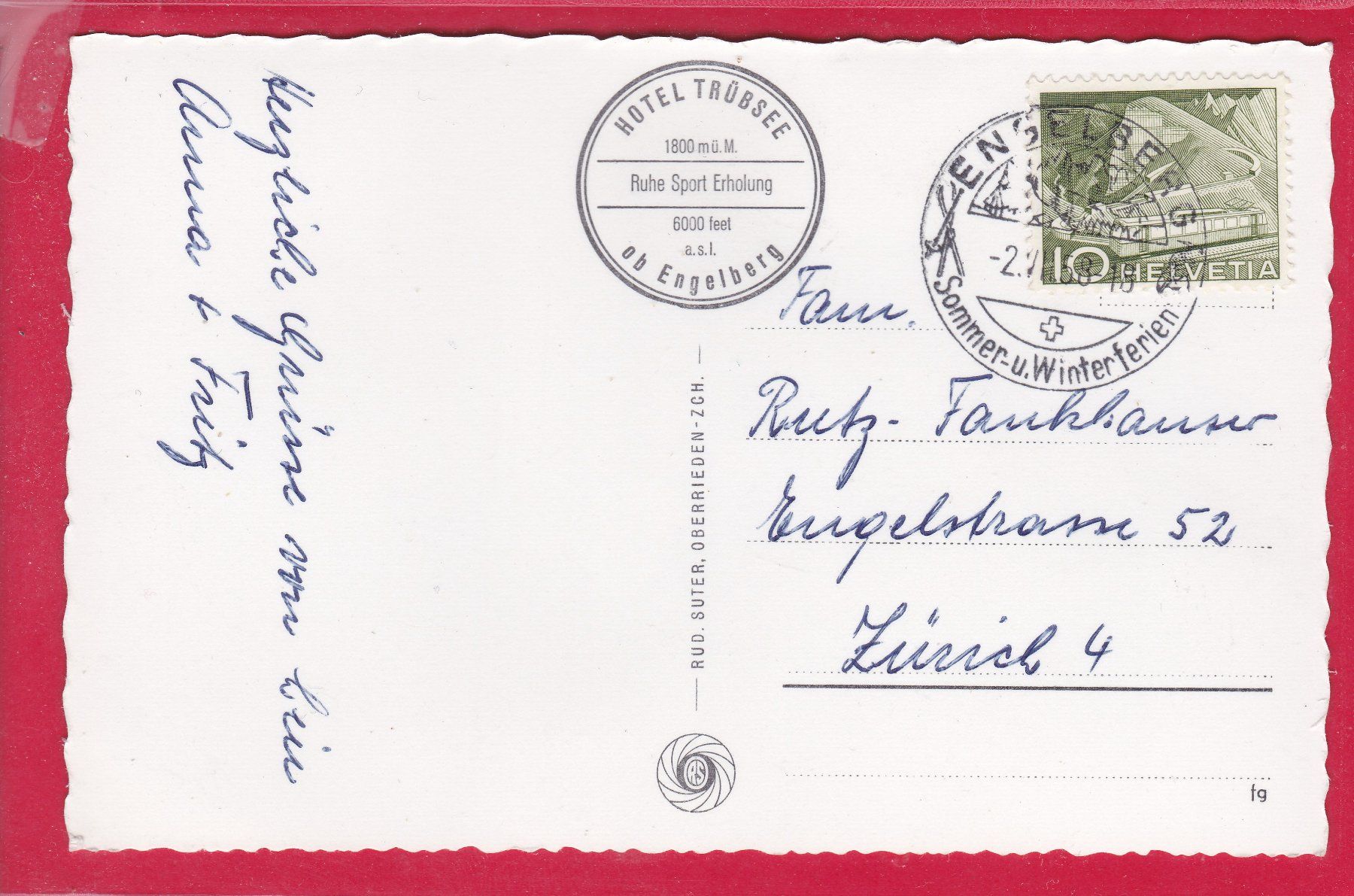 Cartoline postali: TRÜBSEE MIT HAHNEN, 2.7.1958 – Usato da Oberrieden venduto da Gebirgsstelze 1