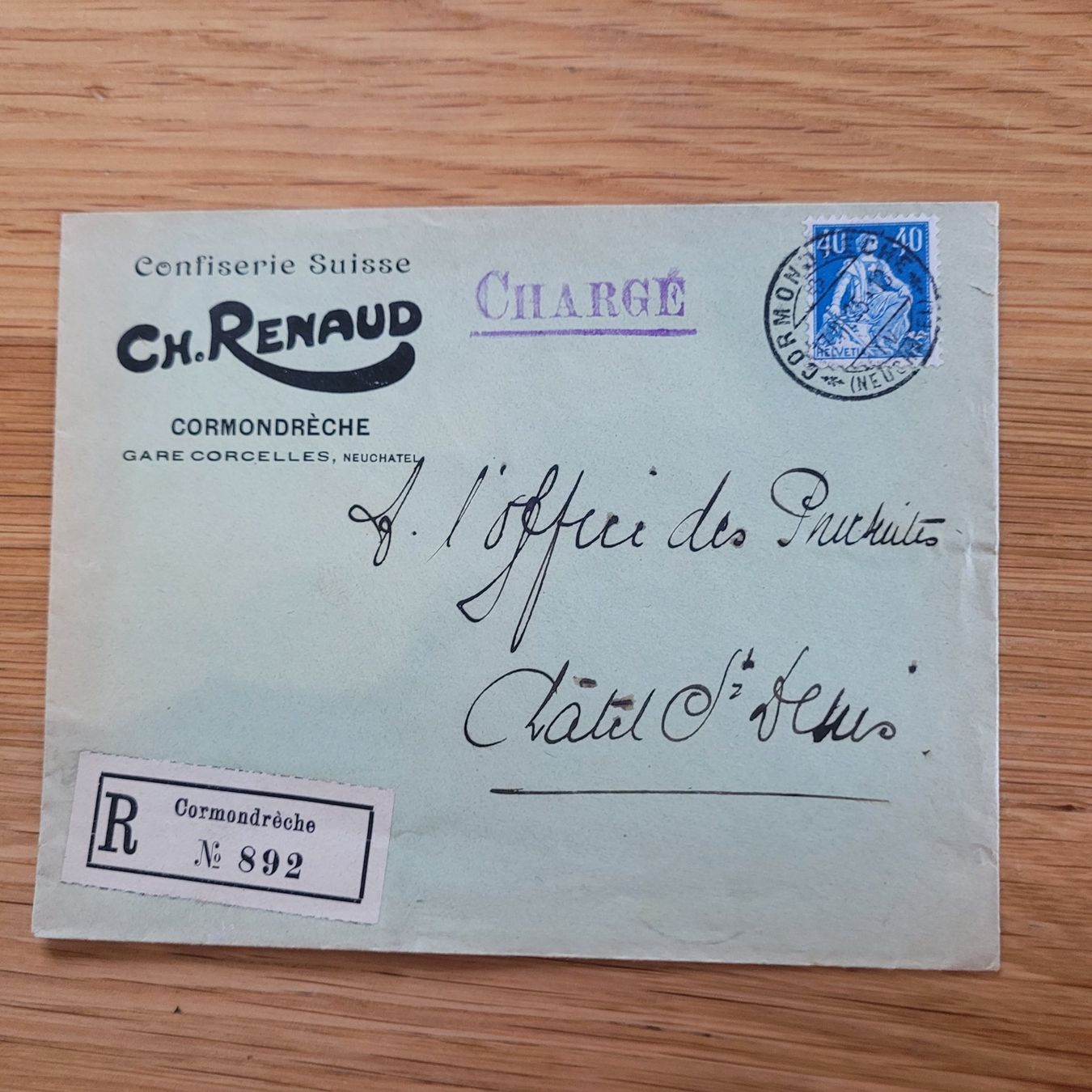 Tous les timbres: Document Chargé CH. Renaud Cormondrèche Gare Corcelle 1925 – D'occasion à Biel/Bienne par Destockweb