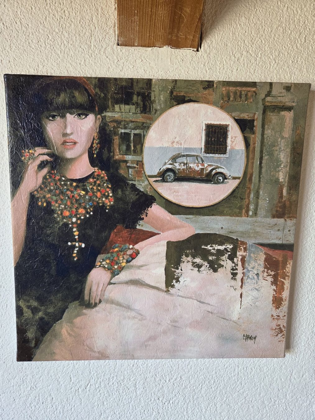Gemälde: Acrylbild Portrait und VW Käfer – Gebraucht aus Studen SZ von Roman888