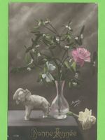 Antik Postkarte Neujahr 1914 Mistelzweig Elefant Rose 💕 ...