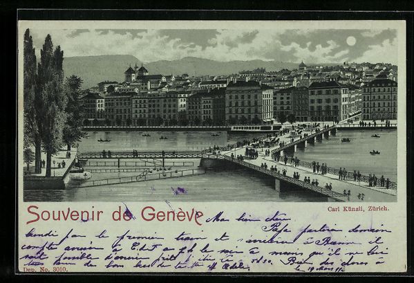 Ansichtskarten: Mondschein-Lithographie Genève, Uferpar – Gebraucht aus Berlin von bartko-reher