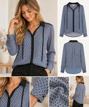 Damen Bluse Clockhouse blau gemustert Grösse 38 