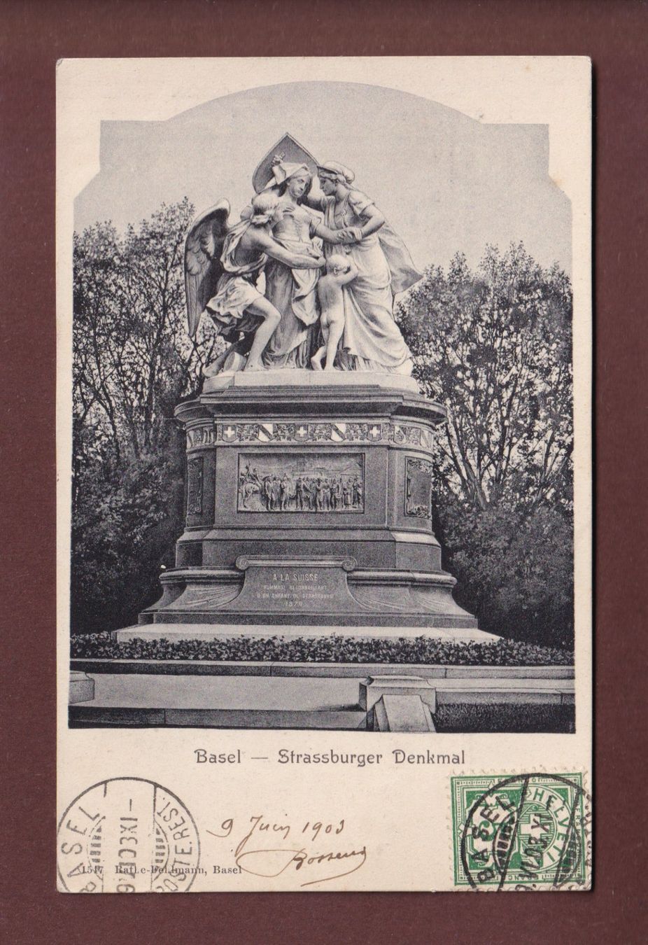 Cartoline postali: BASEL - Strassburger Denkmal - 1903 – Usato da Pully venduto da nicecards-shop