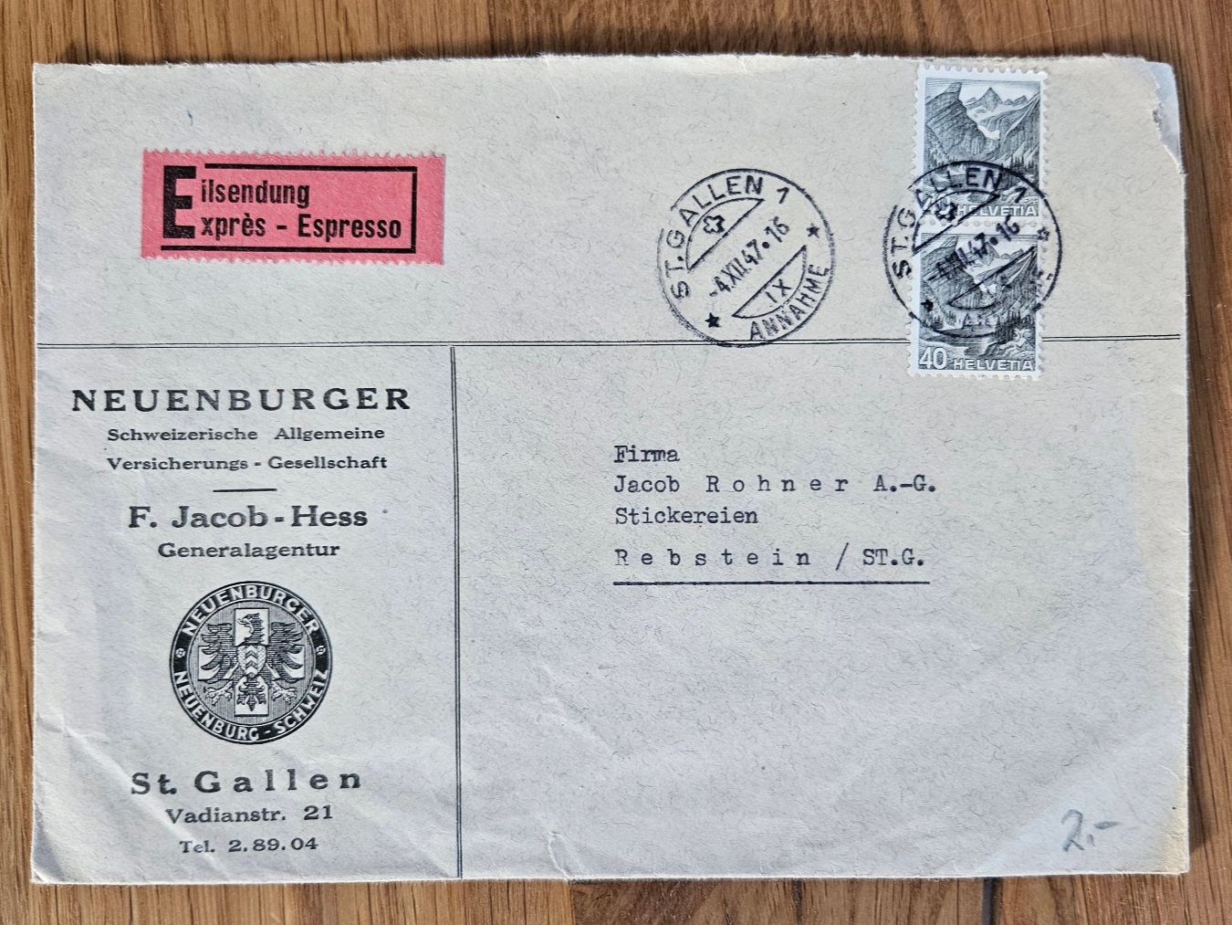 Tutti i francobolli: Eilsendung 1947 ab 1.-- – Nuovo (secondo la descrizione) da Buttikon SZ venduto da Marcelr
