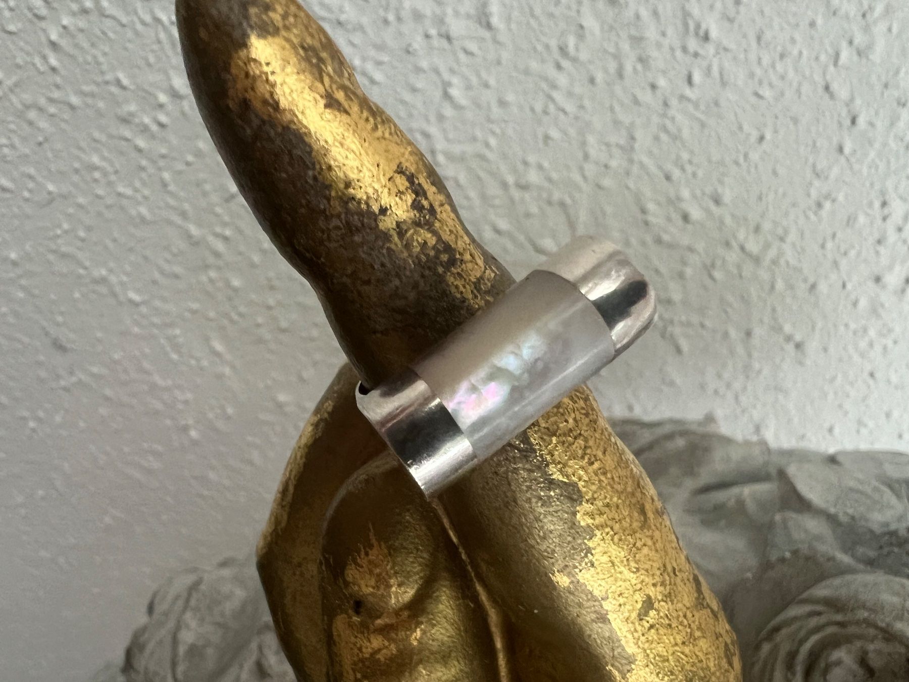 Anelli: Ring one size Silber 925 Perlmutter Art Deco Stil - um 1970 – Usato da Bern venduto da Jiffy 1