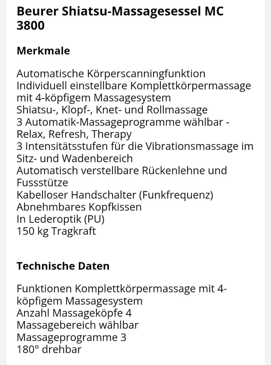 Sessel: Shiatsu Massage-Sessel von Beurer – Gebraucht aus Niederlenz von pco_577d 3