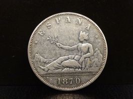 REPLIKA einer antiken Silbermünze 5 PESETAS 1870 ESPANA