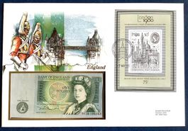 1985 - England  Banknoten Brief mit Block Int.Briefmarken