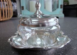 Jugendstil Zuckerdose Marmeladendose versilbert mit Glas