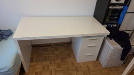 Schreibtisch Weiss Hochglanz mit 3 Schubladen (140 x 65 x 73