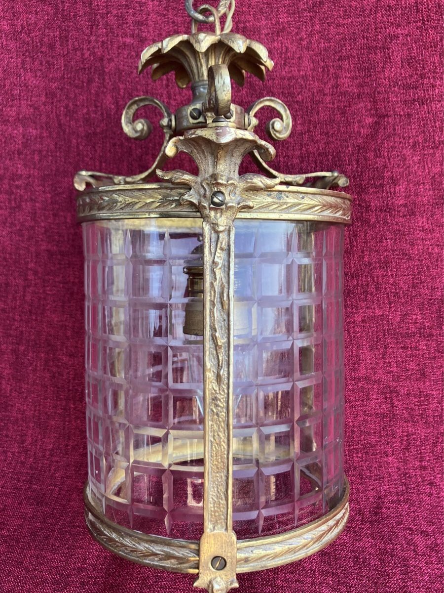 Lampadari & plafoniere: Jugendstil Messing Deckenlampe mit geschliffener Kristalglas – Usato da Zürich venduto da Artnuvo