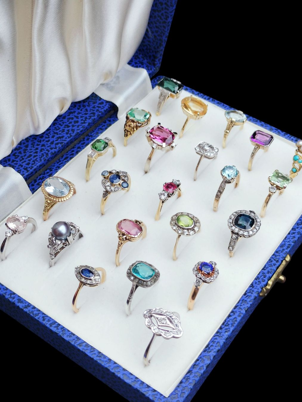 Portagioie: Vintage Ringbox Schatulle Blau Gold mit Samt – Usato da schwyz venduto da larry91sz 2