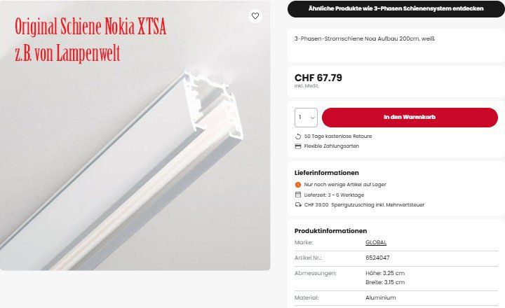 Lampade: Museumsbeleuchtung passend zu Schiene NOKIA XTSA – Usato da willisau venduto da buddali 4
