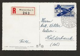 1944 Flugpost Stempel Tag der Briefmarke nach Holderbank RAR