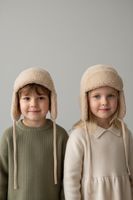 Kinder Ohrenklappenmütze Cord beige gefüttert neuw