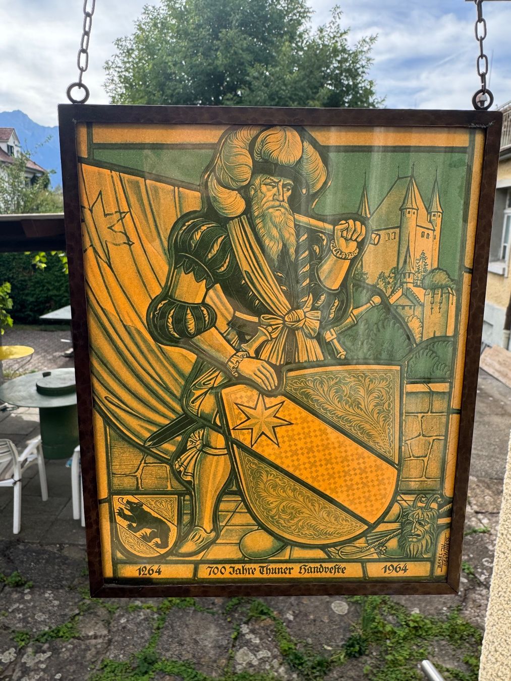 Tutte le decorazioni: Antikes Glasbild Wappen Thun – Usato da Hünibach venduto da s.leptir