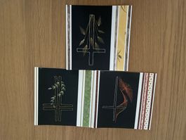 3er Set Trauerkarten, Kondolenzkarten mit Kreuz Stickerei