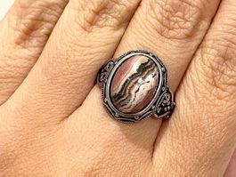 Rarität！Rhodochrosit-Ring mit seltener Flammen-Maserung