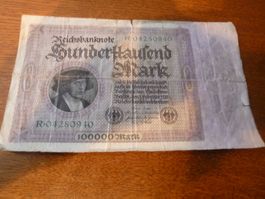 Reichsbanknote 10000 Mark ein Hundert Tausend Mark Berl 1923