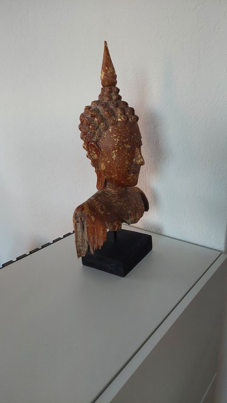 Statuette: BUDDHA Kopf mit Blattgold – Usato da Dübendorf venduto da huebi01 1
