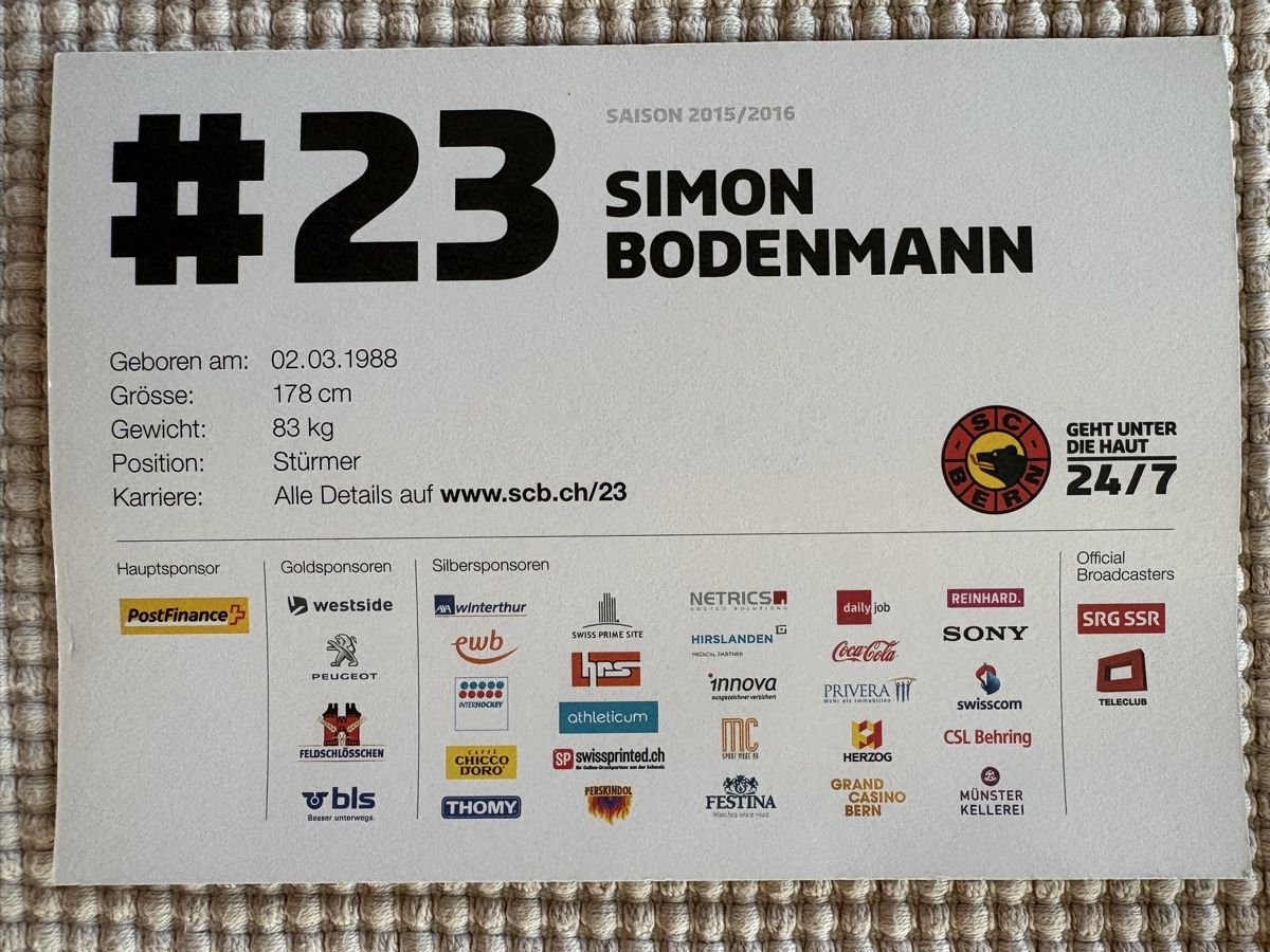 Autogramme: AK Autogramm von SCBern / Simon Bodenmann – Gebraucht aus Rümlang von Kartenpost1 1
