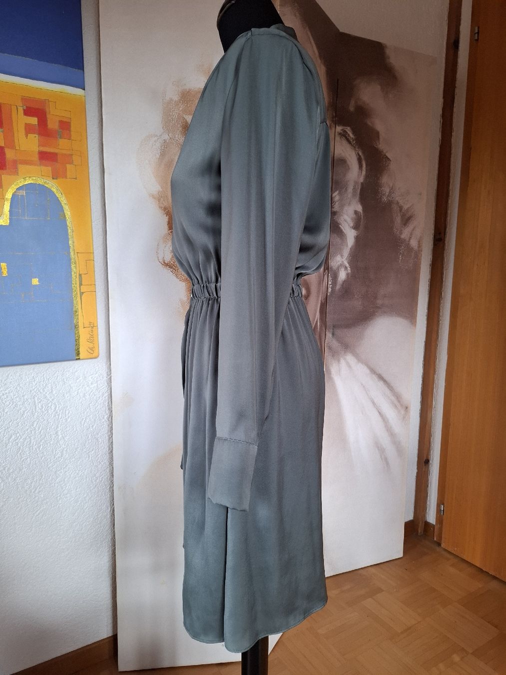 Vestiti: Kleid Gr 38 M Grau Satin elegant Gürtel edel basic luxury 33 – Usato da Vinelz venduto da sonnenmond77 6