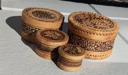 Lot de 4 petites boîtes, en bois (bouleau )