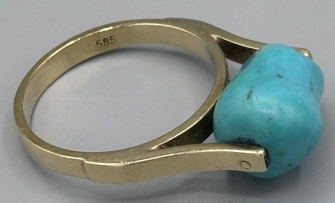 Anelli: 585 Gold Ring mit grossem Türkis Vintage Statement Ring 14K – Usato da Brunnen venduto da mel_79gf 3