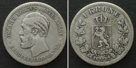 NORWEGEN 1 Krone 1892 OSCAR II. Silber ss