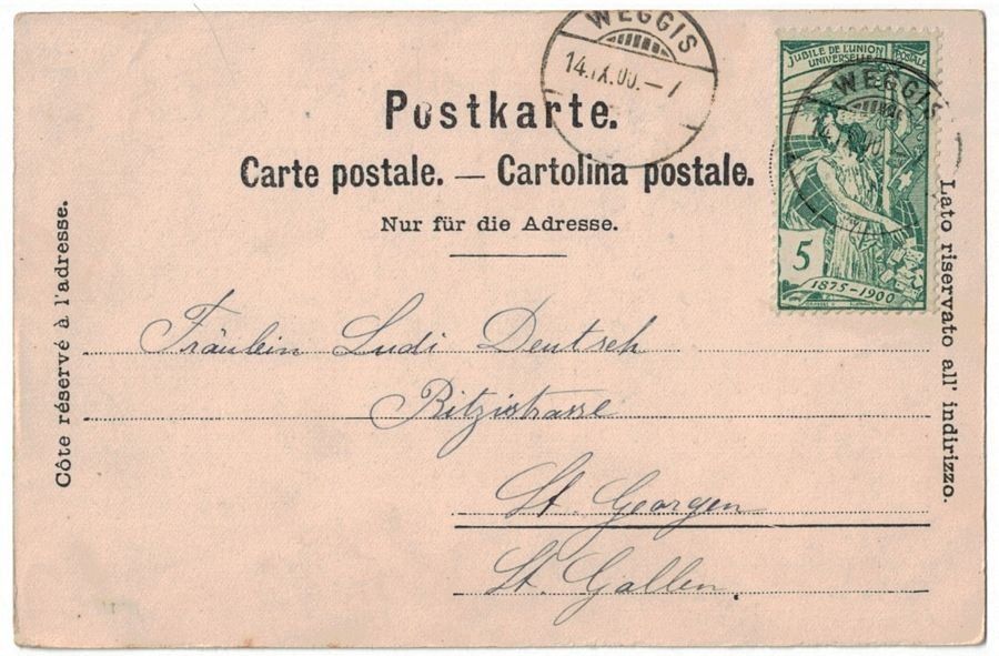 Cartoline postali: Weggis, Lichtbild, gelaufen 1900 – Usato da Frauenfeld venduto da POML 1