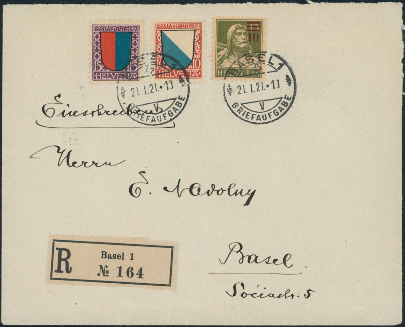 Tutti i francobolli: 1920 - Pro Juventute - R Brief - MiF - Abart – Usato da Schindellegi venduto da leecollect