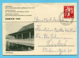 Postkarte Landi 1939 nach Lübeck - Bild: Fischstube