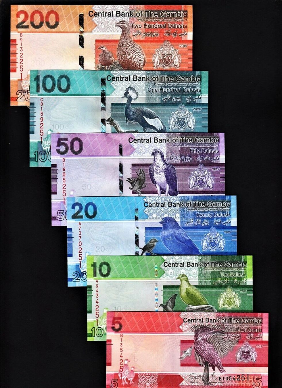 Banconote: Gambia Set 5.10.20.50.100.200 Dalasis – Nuovo e nell'imballaggio originale da Auw venduto da VIMM-78