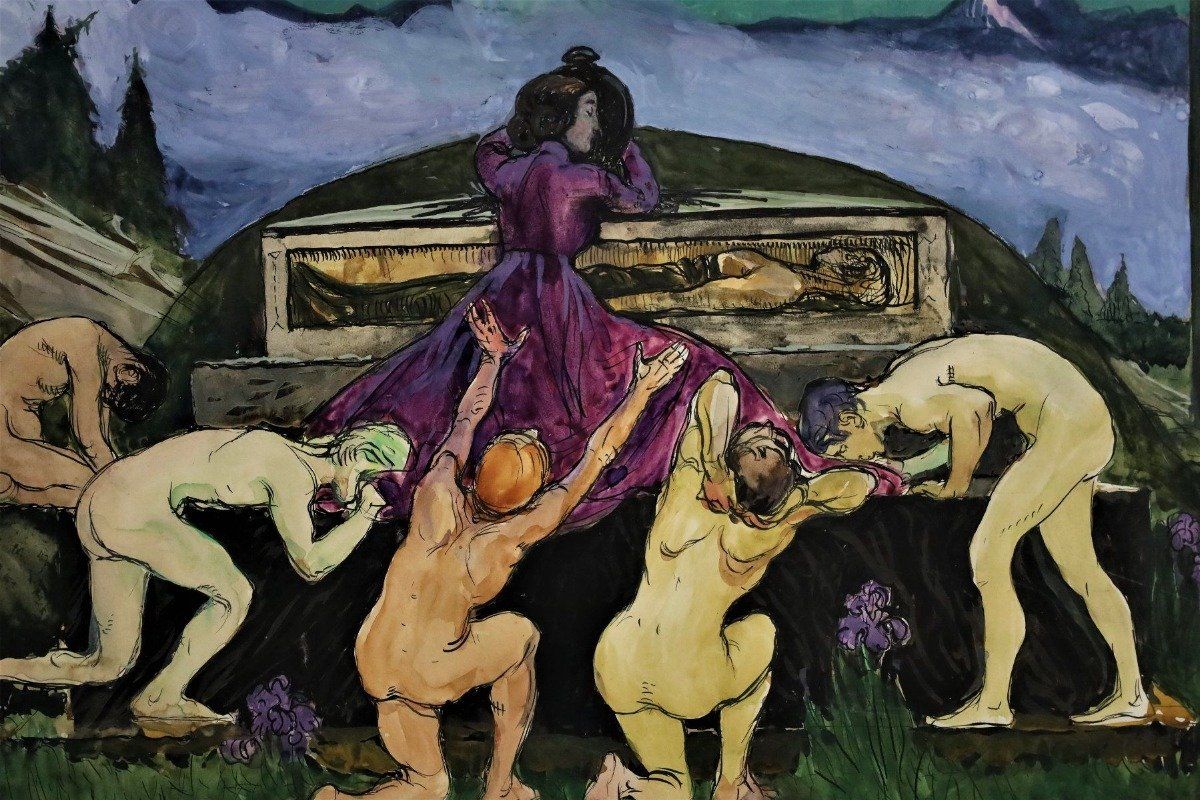 Dipinti: René Lackerbauer, Mischtechnik auf Papier bez. "Treue", – Usato da Zug venduto da Kunst-Fundgrube 1