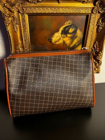 Menard Vintage Kosmetiktasche / Clutch Braun kariert