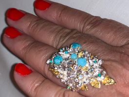 Fine Art Turquoise SS925 & 14k Gold Vermeil Ring Size 56