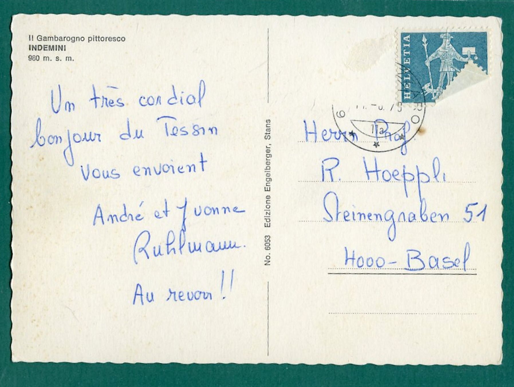 Cartoline postali: Indemini, ca. 1979, gelaufen, Grossformat – Usato da Sargans venduto da Hausi1951 1