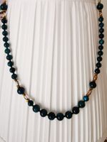 Halskette blau Tigerauge mit Golddetails neuwertig