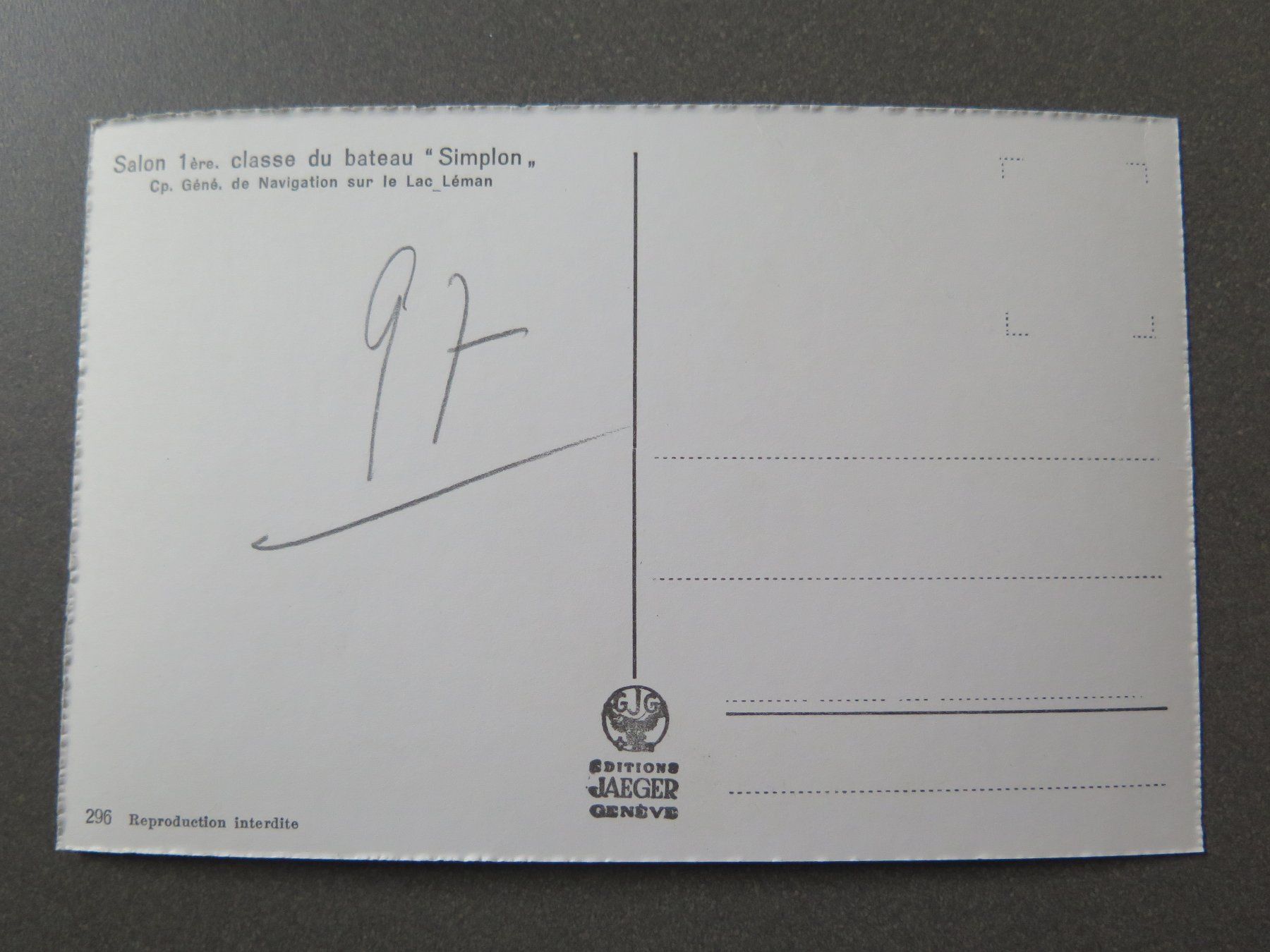 Cartoline postali: SCHIFF - SIMPLON - SALON 1ÈRE CLASSE – Usato da Wittenbach venduto da lipasal 1