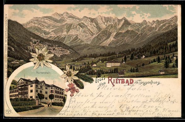 Cartoline postali: Litho Rietbad, Kurhaus mit Blick über d – Usato da Berlin venduto da bartko-reher