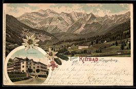 Litho Rietbad, Kurhaus mit Blick über d