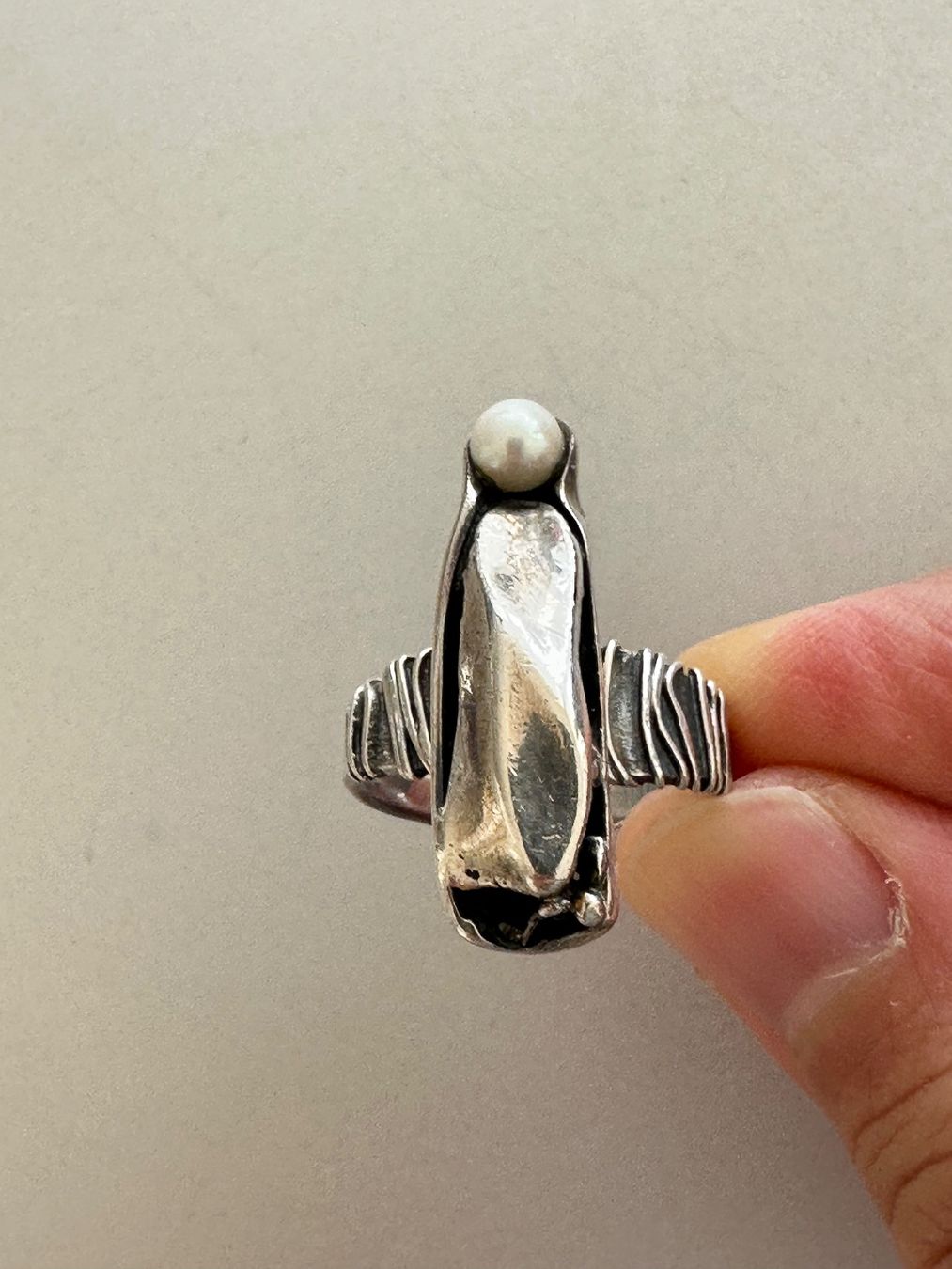 Anelli: Vintage 925er Silber Ring mit echte Perle: 55-56 – Usato da Onex venduto da Antiqueshow 1