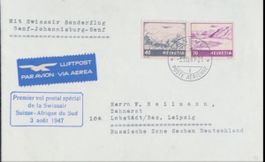 Swissair Erstflug 1947 Genf-Johannesburg Brief Luftpost